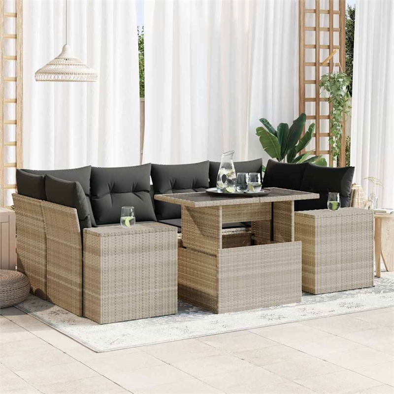 vidaXL 7 Piece Poly Rattan Sofa Set in Gray