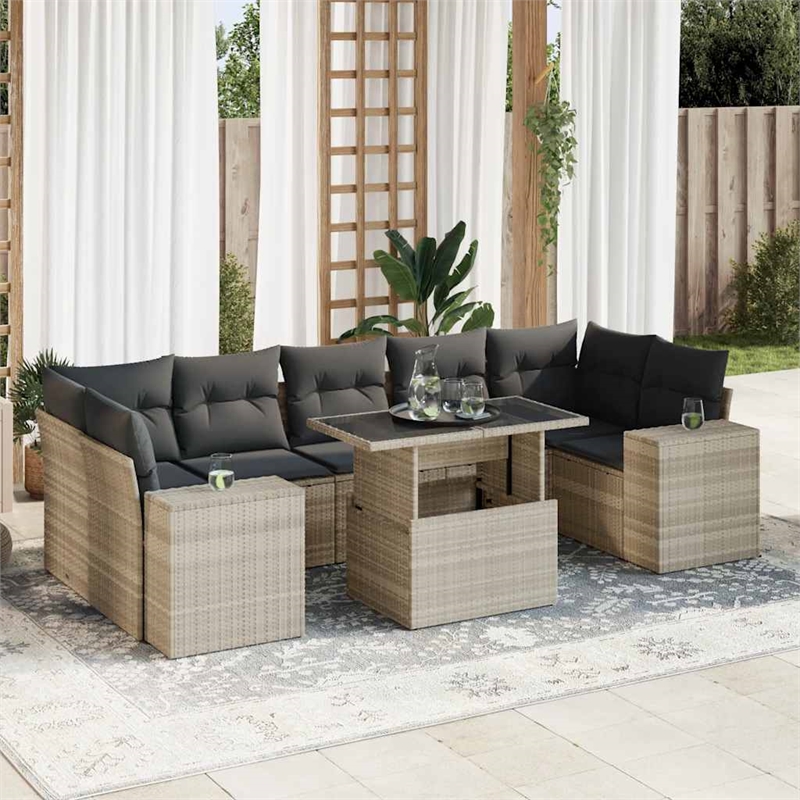 vidaXL 8 Piece Poly Rattan Large Sofa Set in Gray