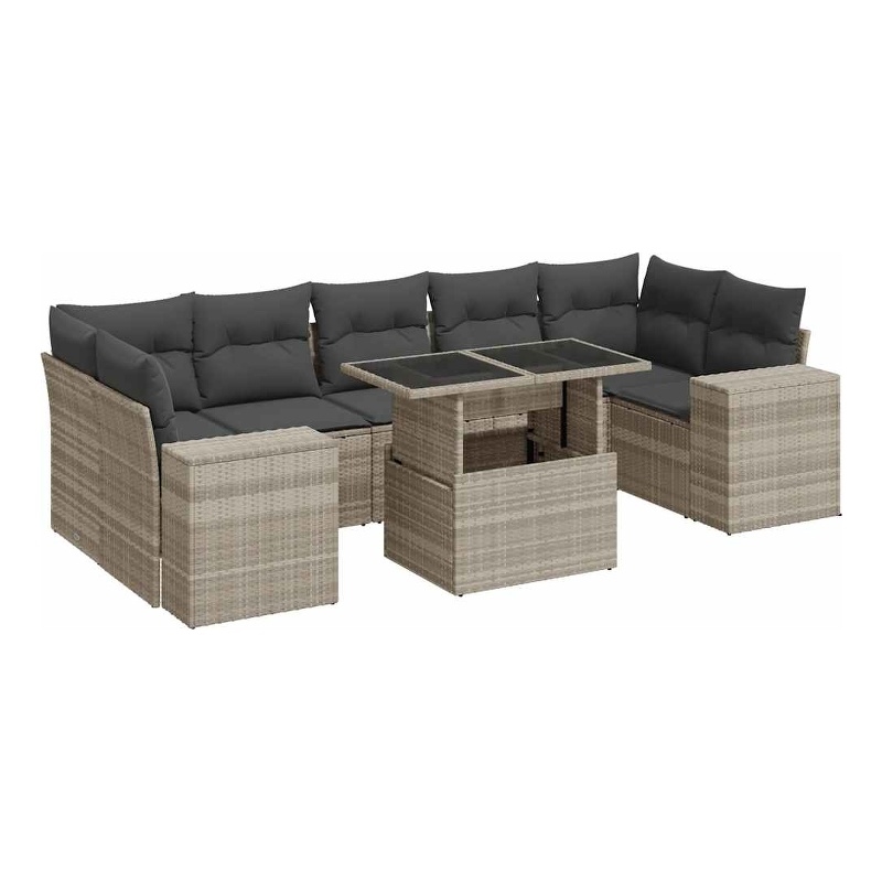vidaXL 8 Piece Poly Rattan Large Sofa Set in Gray