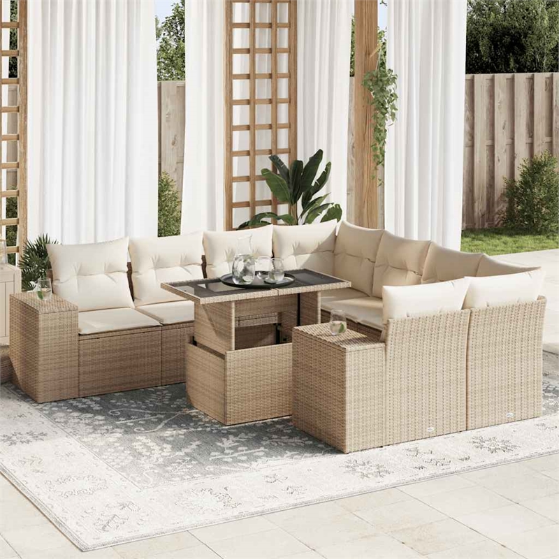 vidaXL 9 Piece Poly Rattan Sofa Set in Beige