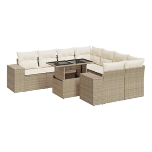vidaXL 9 Piece Poly Rattan Sofa Set in Beige