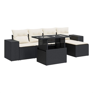 vidaXL 6 Piece Poly Rattan Sofa Set in Black/White/Cream