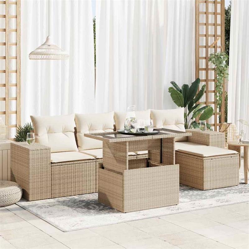 vidaXL 6 Piece Poly Rattan Sofa Set in White/Cream/Beige