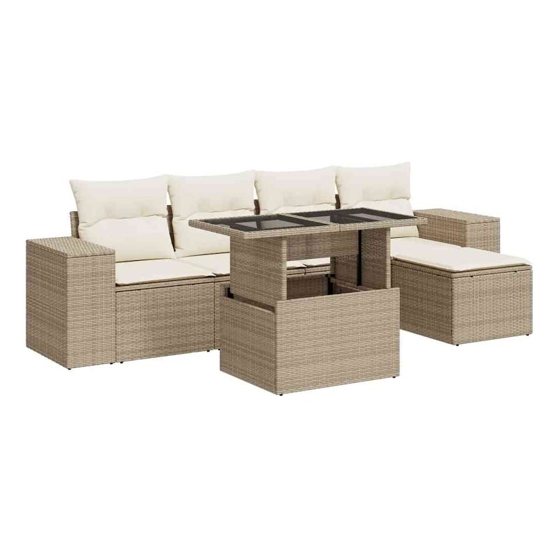 vidaXL 6 Piece Poly Rattan Sofa Set in White/Cream/Beige