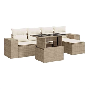 vidaXL 6 Piece Poly Rattan Sofa Set in White/Cream/Beige