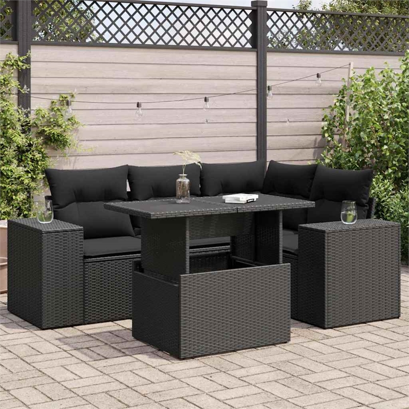 vidaXL 5 Piece Poly Rattan Sofa Set in Black
