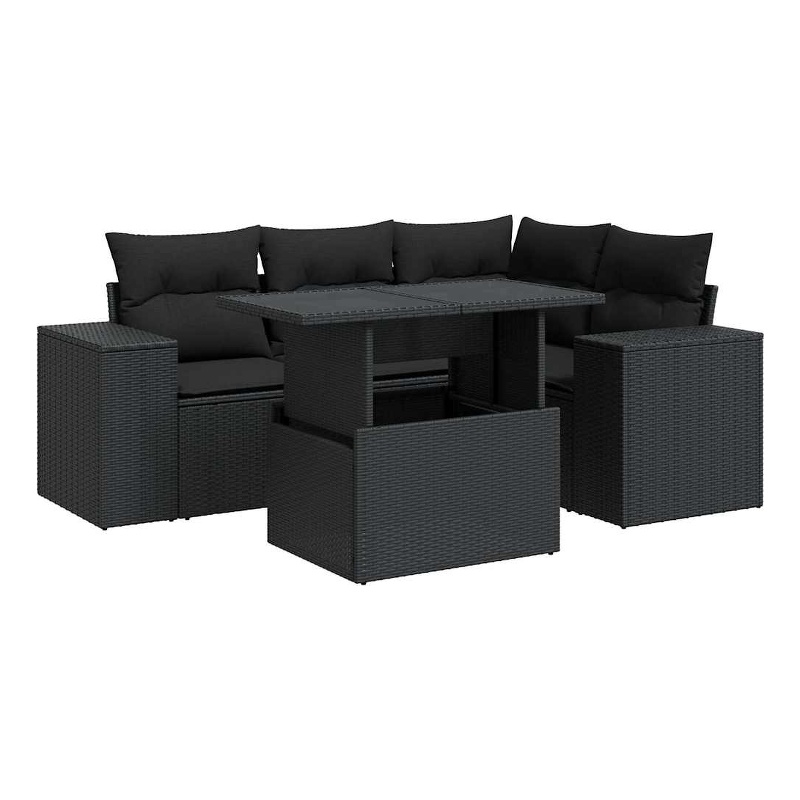 vidaXL 5 Piece Poly Rattan Sofa Set in Black