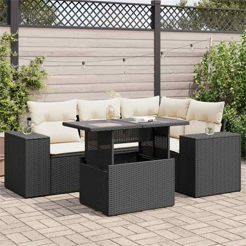 vidaXL 5 Piece Poly Rattan Sofa Set in Black/White/Cream