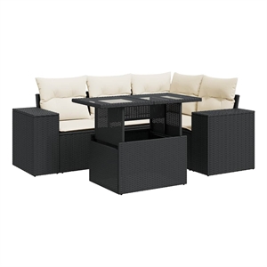 vidaXL 5 Piece Poly Rattan Sofa Set in Black/White/Cream