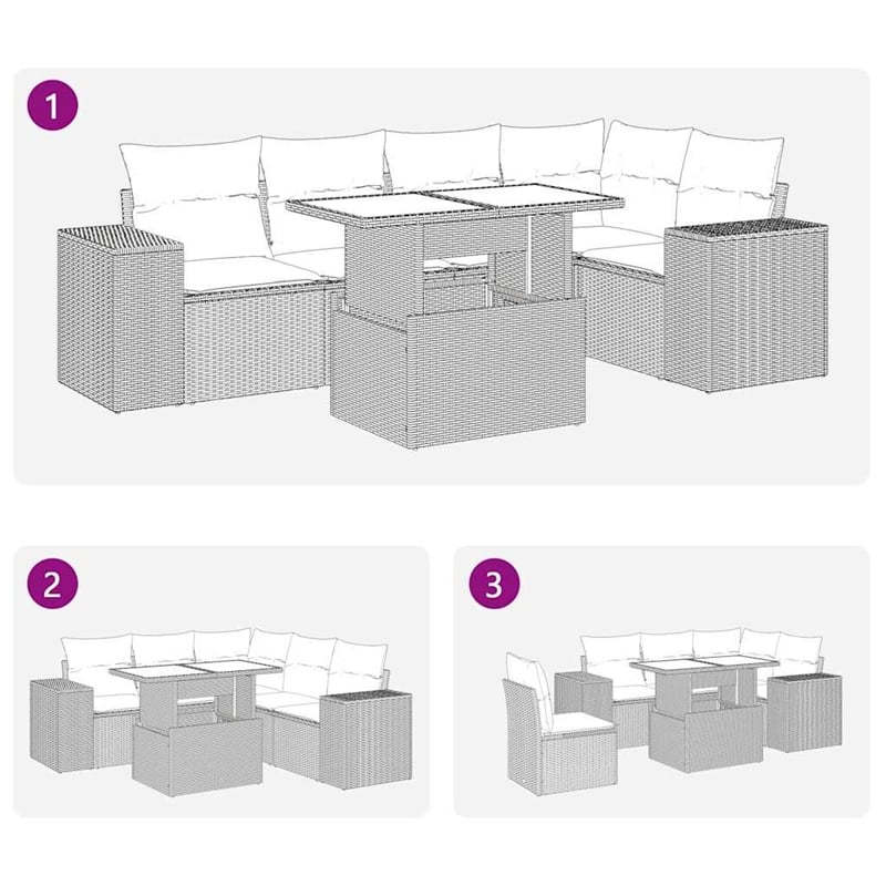 vidaXL 6 Piece Poly Rattan Sofa Set in Gray