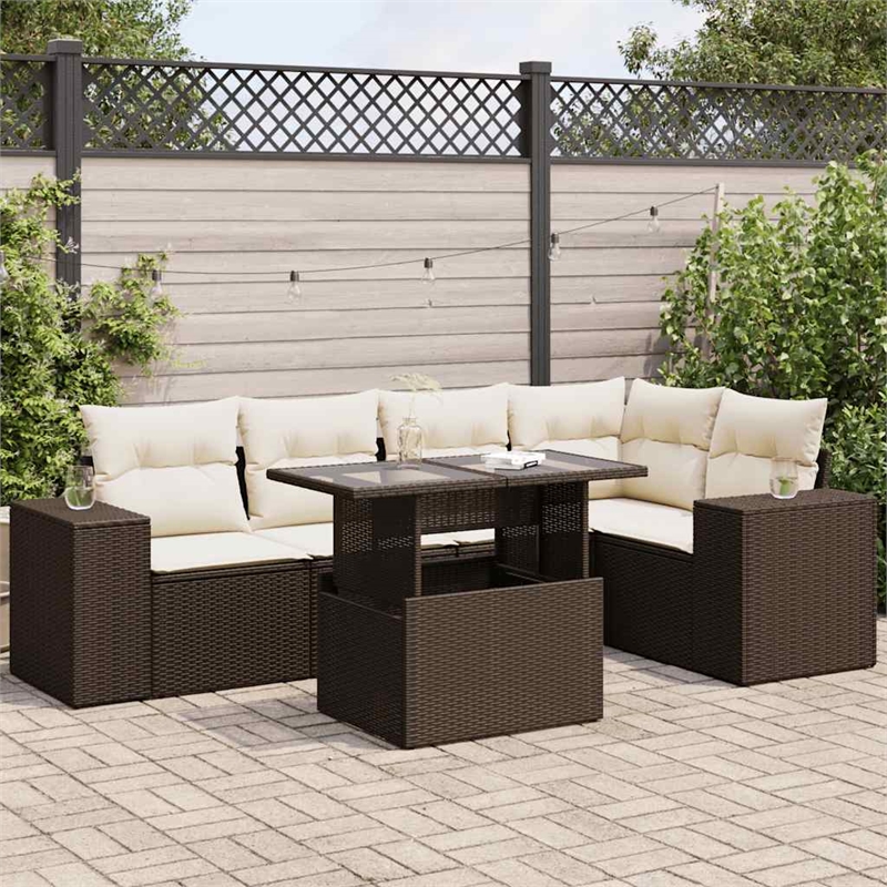 vidaXL Poly Rattan Sofa Set in White/Brown/Cream