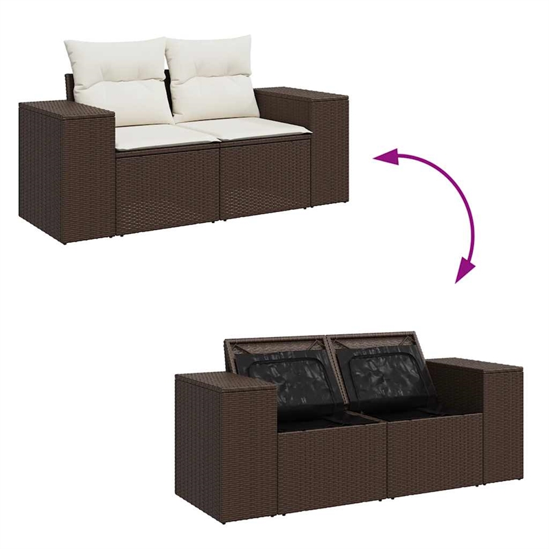 vidaXL Poly Rattan Sofa Set in White/Brown/Cream