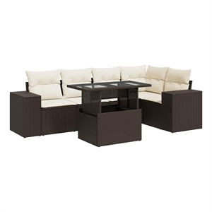 vidaXL Poly Rattan Sofa Set in White/Brown/Cream