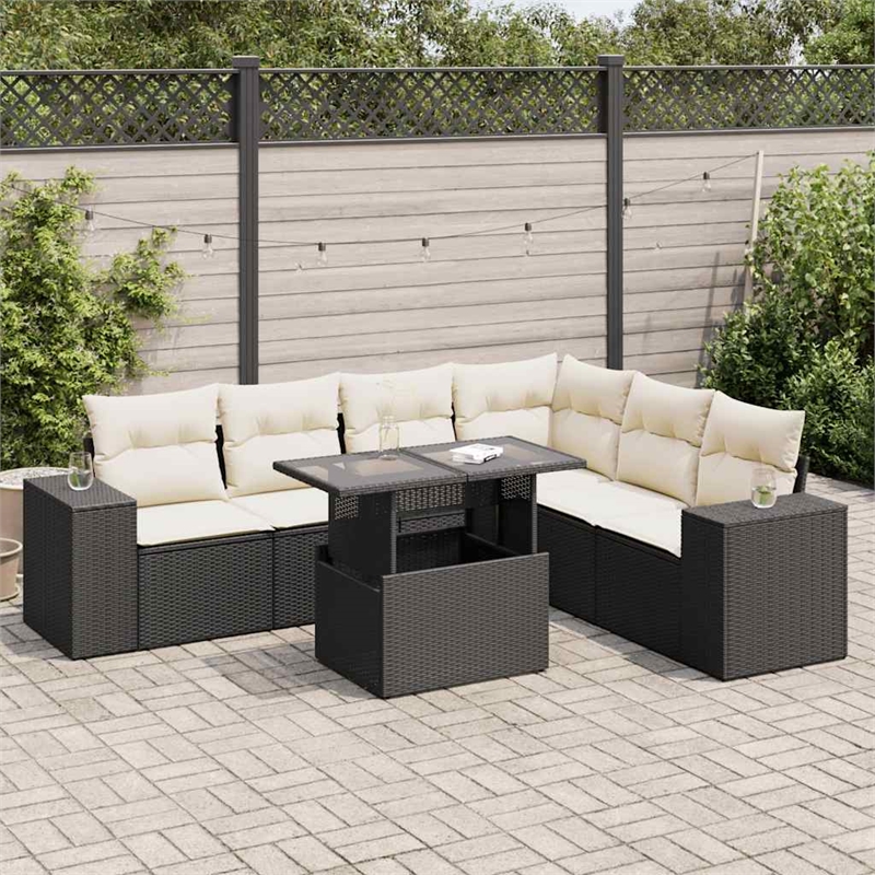 vidaXL 7 Piece Steel Sofa Set in Black/White/Cream