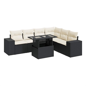 vidaXL 7 Piece Steel Sofa Set in Black/White/Cream