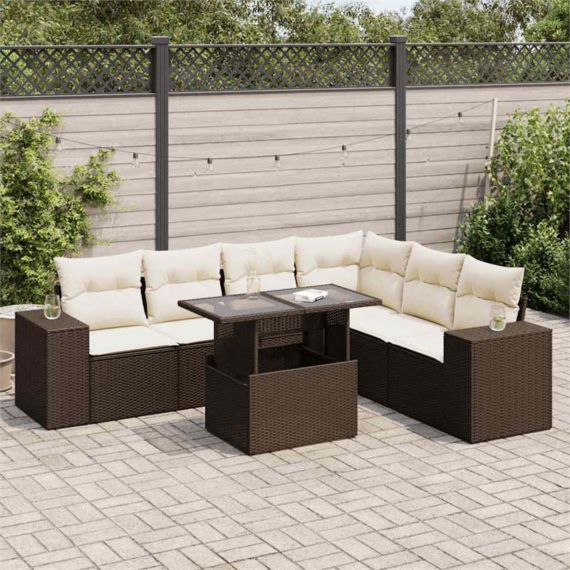 vidaXL 7 Piece Steel Sofa Set in White/Brown/Cream