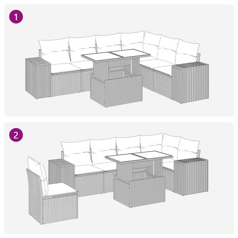 vidaXL 7 Piece Steel Sofa Set in White/Brown/Cream