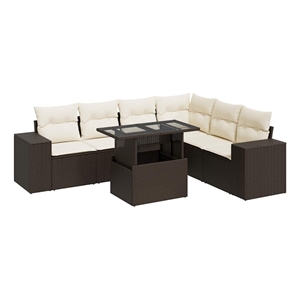 vidaXL 7 Piece Steel Sofa Set in White/Brown/Cream