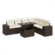 vidaXL 7 Piece Steel Sofa Set in White/Brown/Cream