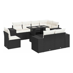 vidaXL 9 Piece Poly Rattan Small Sofa Set in Black/White/Cream
