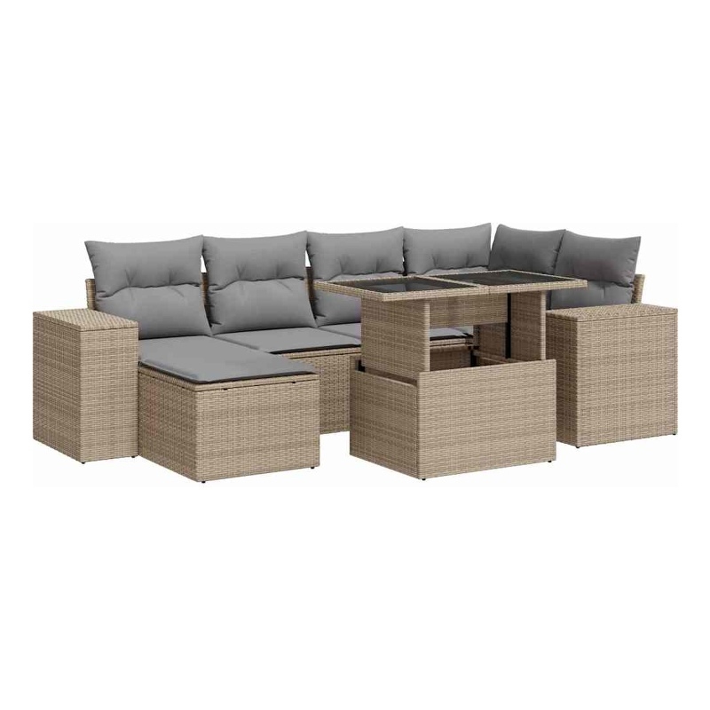 vidaXL 7 Piece Poly Rattan Sofa Set in Gray/Beige