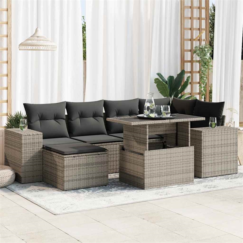 vidaXL 7 Piece Poly Rattan Sofa Set in Gray