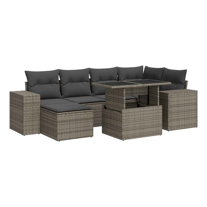 vidaXL 7 Piece Poly Rattan Sofa Set in Gray