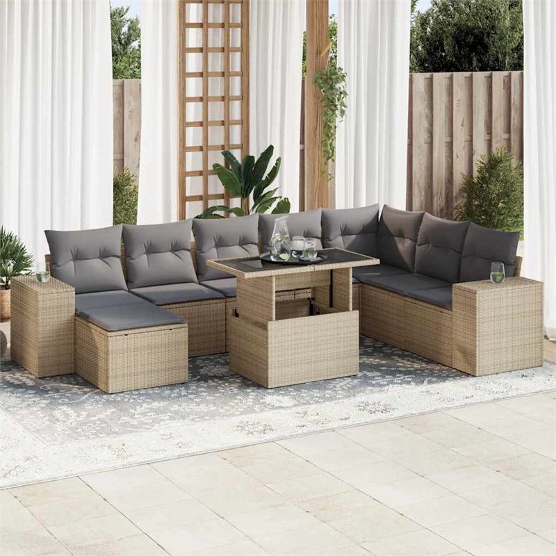 vidaXL 9 Piece Sofa Set in Gray/Beige