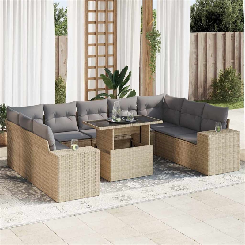 vidaXL 10 Piece Sofa Set in Gray/Beige