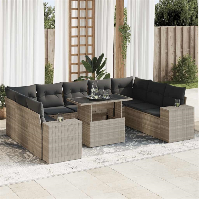 vidaXL 10 Piece Poly Rattan Sofa Set in Gray