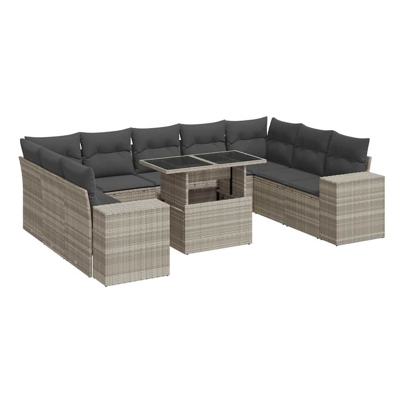 vidaXL 10 Piece Poly Rattan Sofa Set in Gray