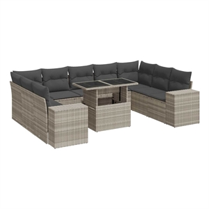 vidaXL 10 Piece Poly Rattan Sofa Set in Gray