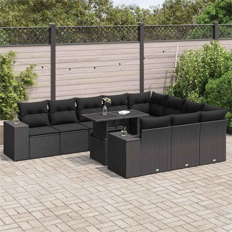 vidaXL 11 Piece Poly Rattan Sofa Set in Black