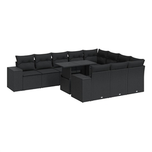 vidaXL 11 Piece Poly Rattan Sofa Set in Black