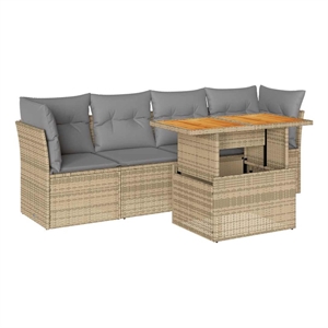 vidaXL 5 Piece Solid Acacia Wood Sofa Set in Gray/Beige