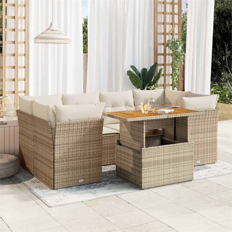 vidaXL 7 Piece Solid Acacia Wood Sofa Set in Beige