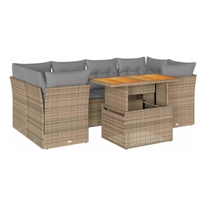 vidaXL 7 Piece Solid Acacia Wood Sofa Set in Gray/Beige