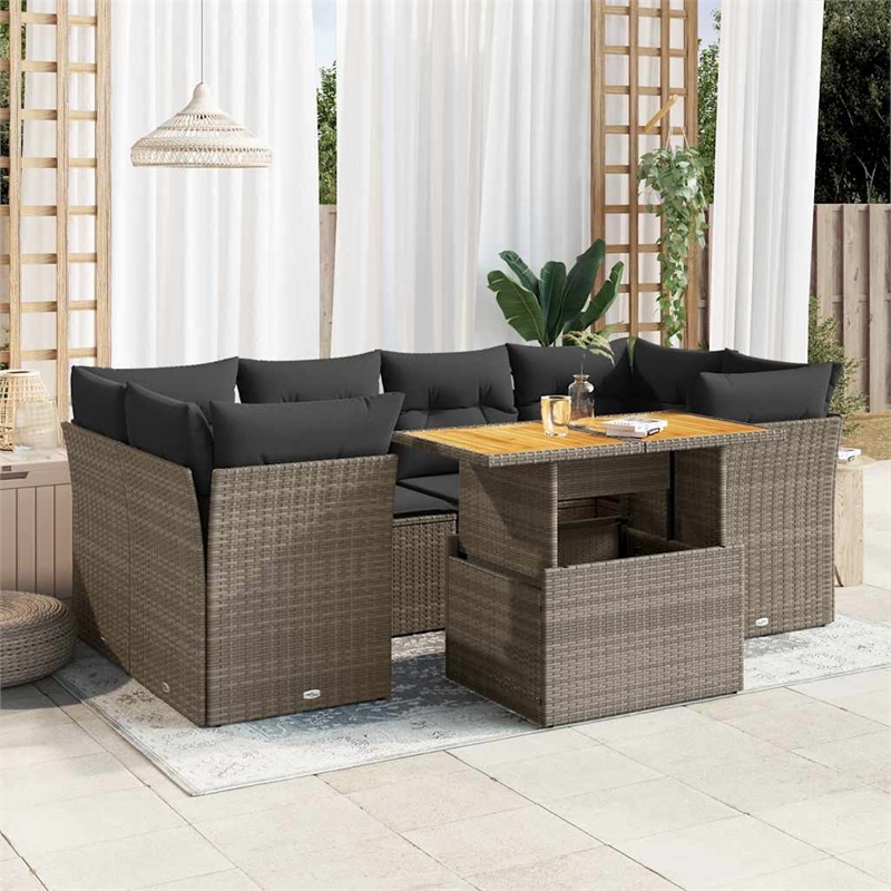vidaXL Poly Rattan Sofa Set in Gray