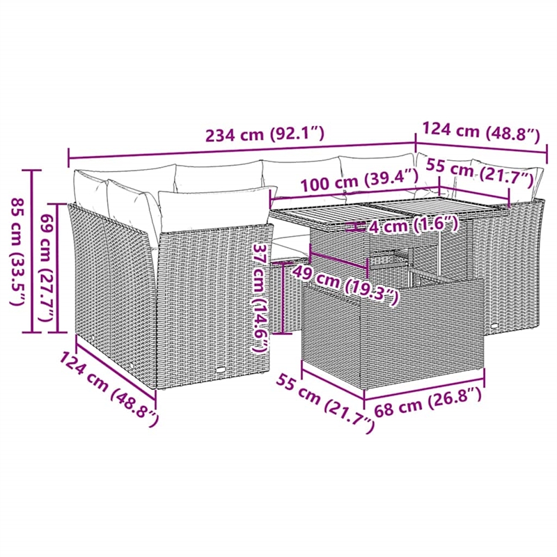 vidaXL Poly Rattan Sofa Set in Gray