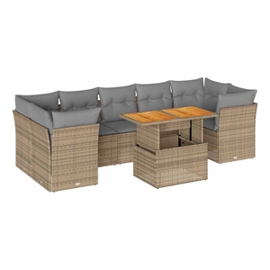 vidaXL 8 Piece Solid Acacia Wood Sofa Set in Gray/Beige