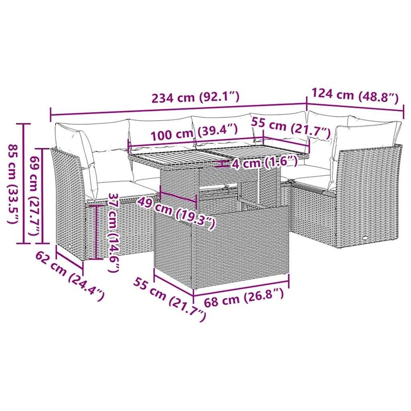 vidaXL 6 Piece Poly Rattan Sofa Set in Black