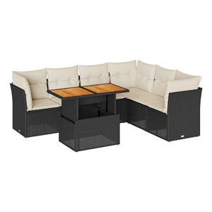vidaXL 7 Piece Solid Acacia Wood Sofa Set in Black/White/Cream
