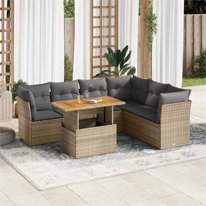 vidaXL Solid Acacia Wood Sofa Set in Gray/Beige