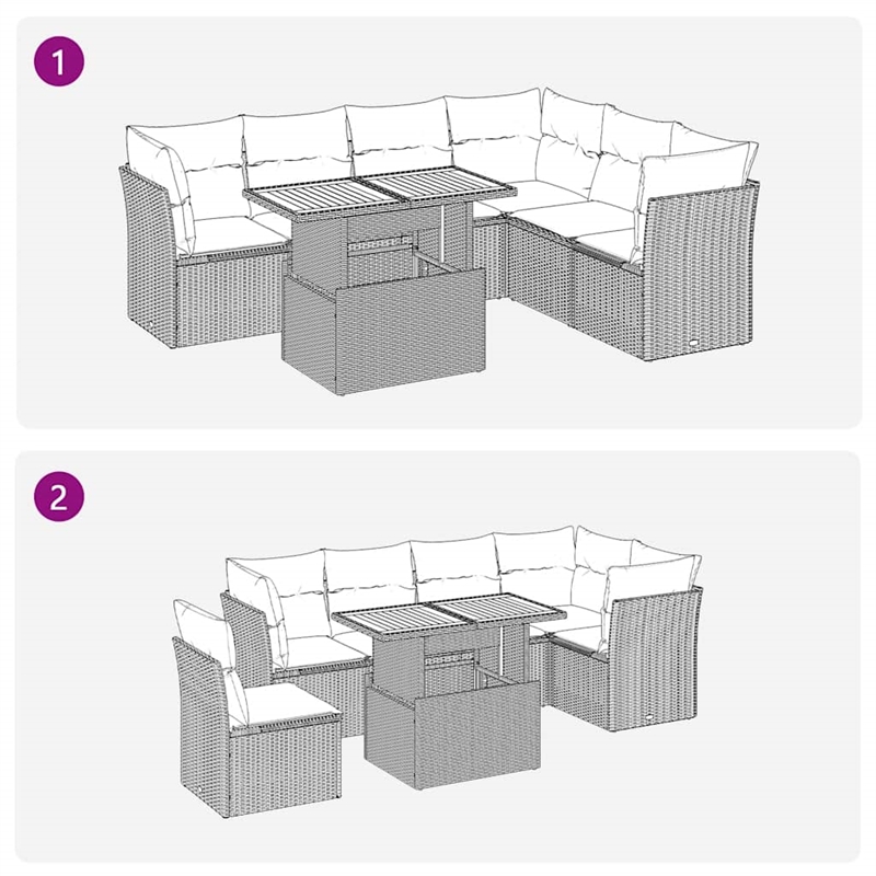 vidaXL Solid Acacia Wood Sofa Set in Gray/Beige