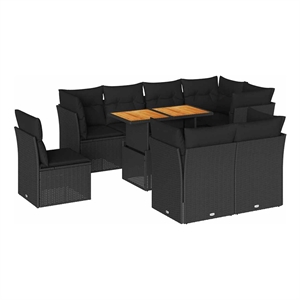 vidaXL 9 Piece Solid Acacia Wood Sofa Set in Black