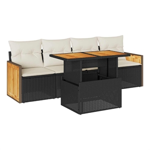 vidaXL 5 Piece Solid Acacia Wood Small Sofa Set in Black/White/Cream