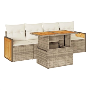vidaXL 5 Piece Solid Acacia Wood Sofa Set in White/Cream/Beige