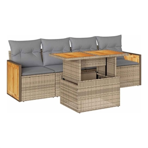 vidaXL 5 Piece Solid Acacia Wood Sofa Set in Gray/Beige