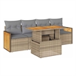 vidaXL 5 Piece Solid Acacia Wood Sofa Set in Gray/Beige