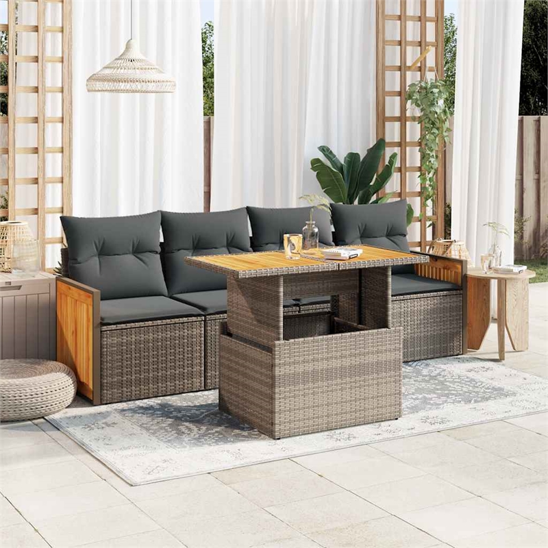 vidaXL 5 Piece Poly Rattan Sofa Set in Gray